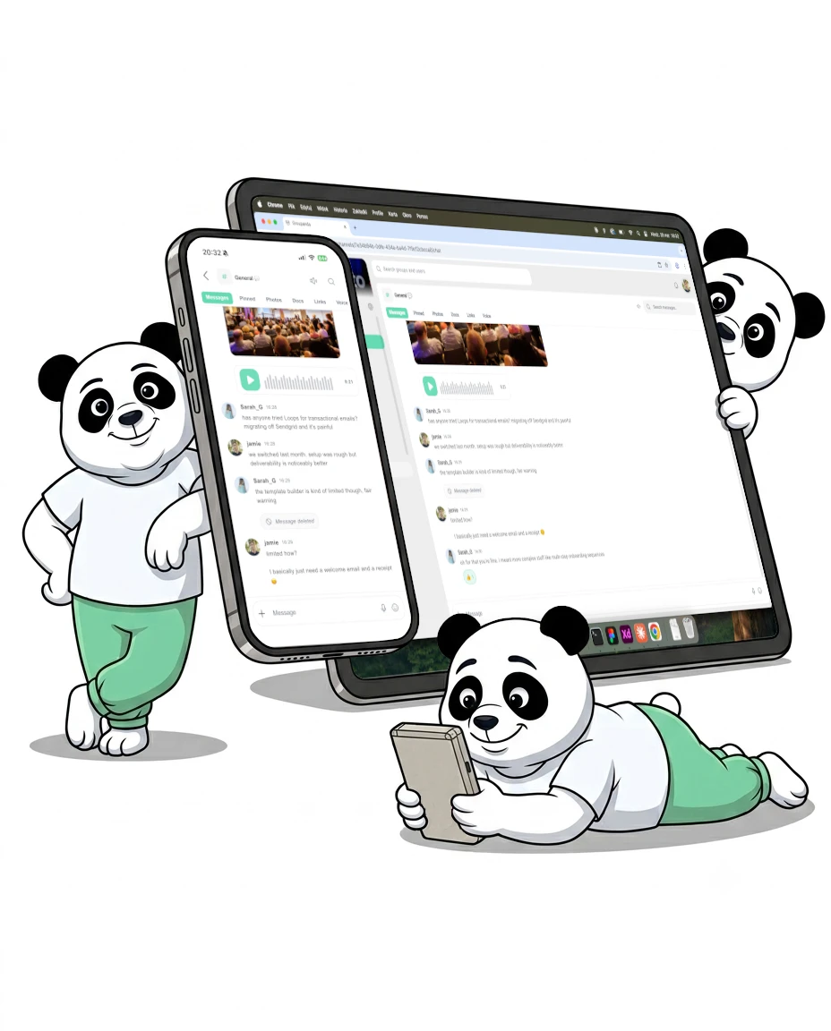 Czat grupowy Groupanda na komputerze i telefonie